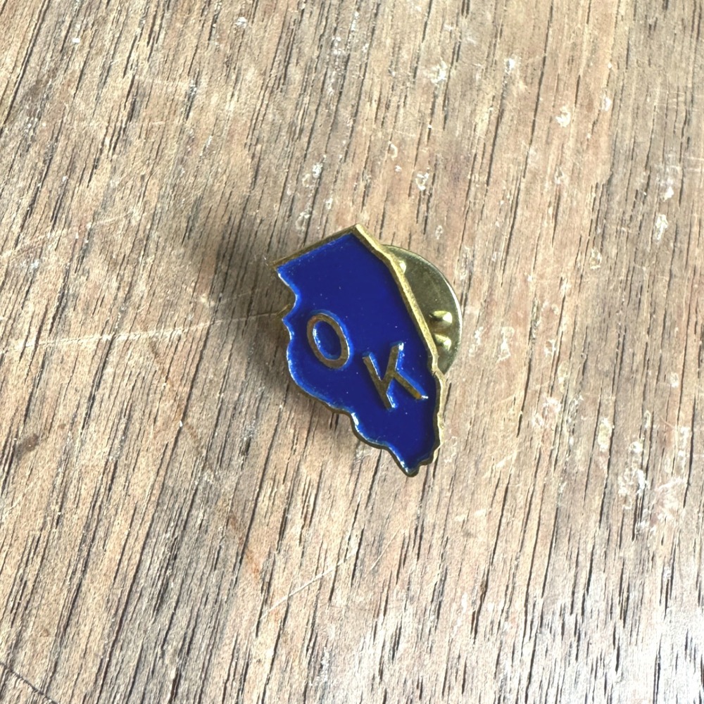 Vintage State of Illinois OK Blue Enamel Silver Tone Brooch Pin